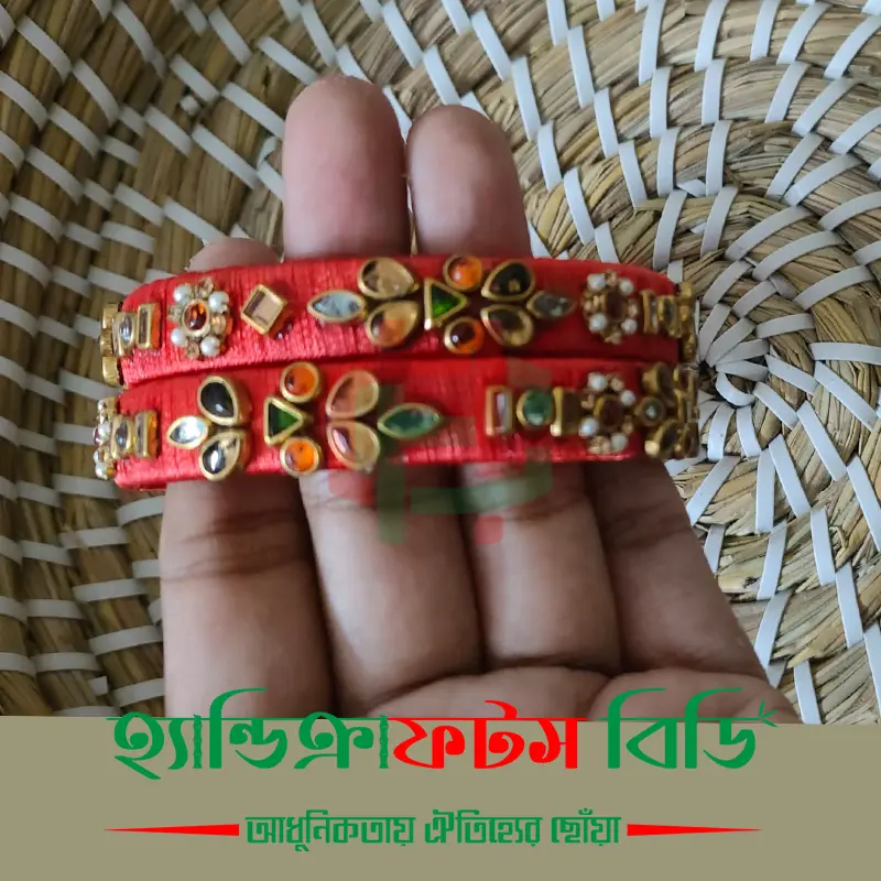 Handcrafted Silk & Crochet Thread Bangles for Women a pair – Size 2.6  | Handicrafts BD