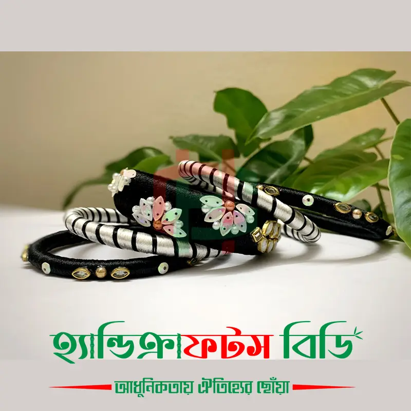 Elegant Handmade Silk & Crochet Thread Bangles 5pcs set – Women’s Traditional Jewelry (Size 2.6)