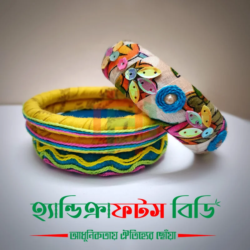 Handcrafted Fabric Bangles with Stone, Thread & Beads 3pcs set – Customizable