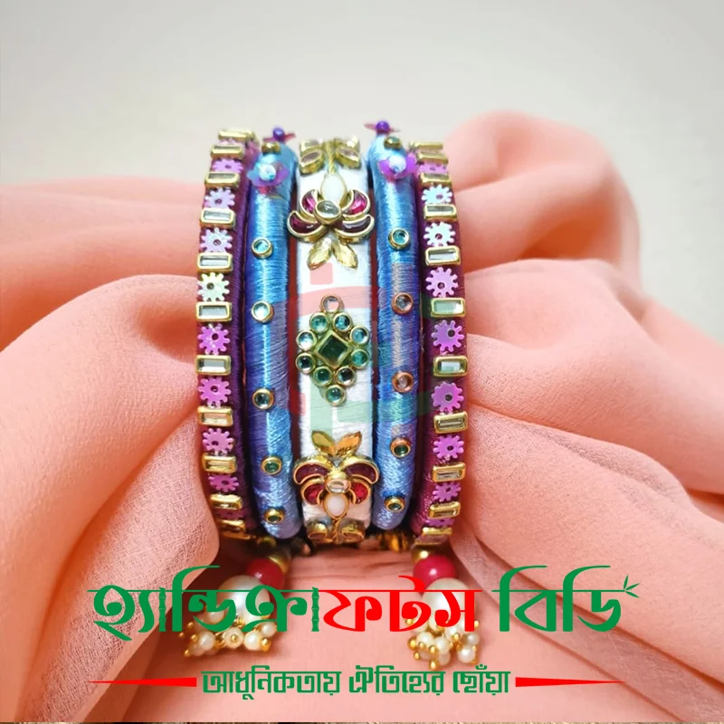Traditional Silk & Crochet 5pcs Bangles – Handcrafted Women’s Accessories