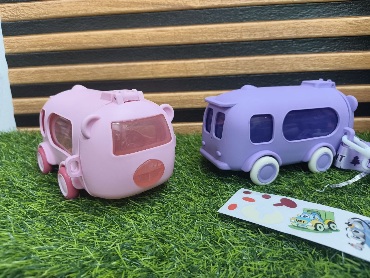 Cute Bear Bus Water Bottle for Kids – 500ml Leak-Proof Straw Cup with Shoulder Strap