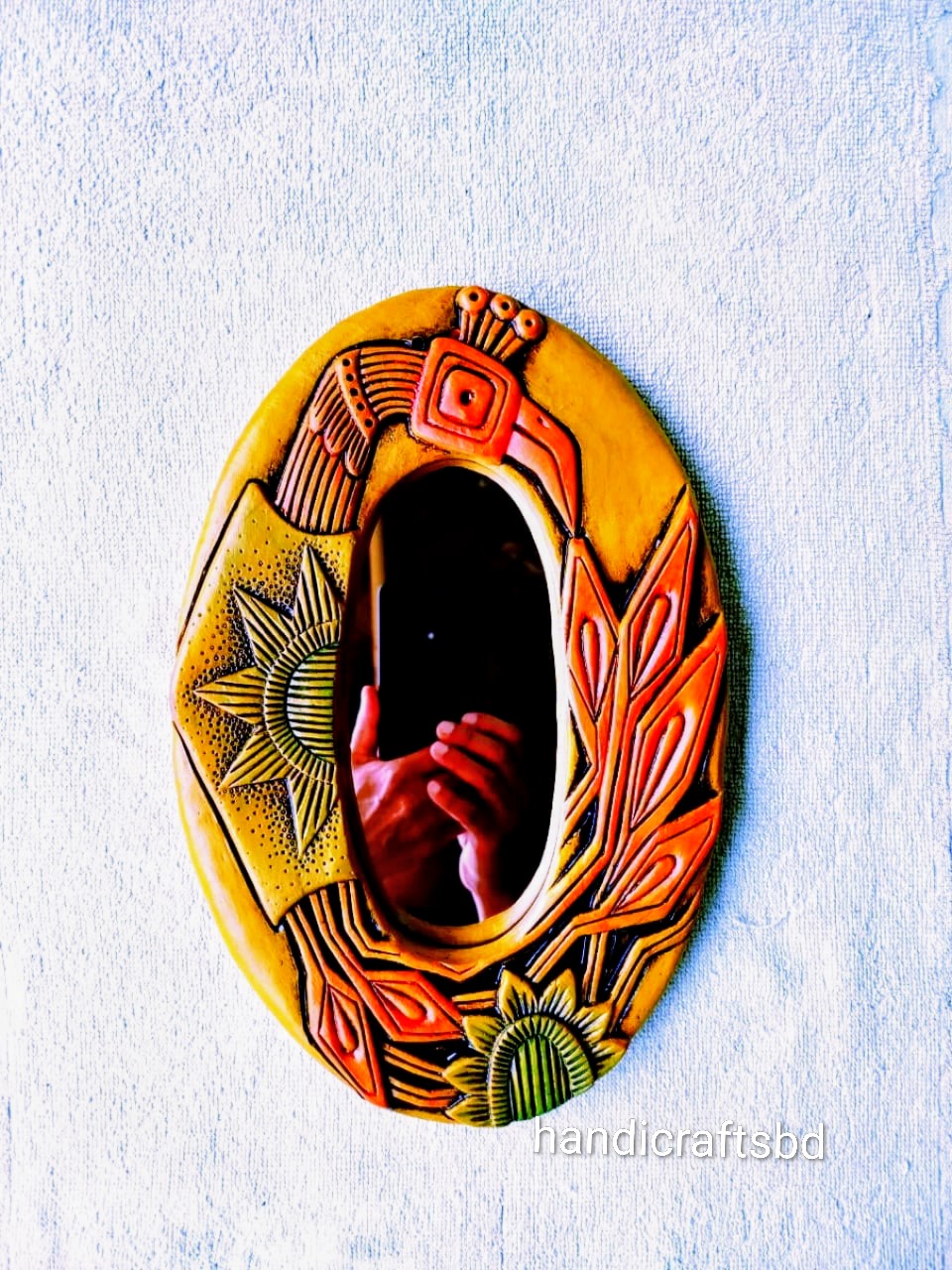 Peacock Oval Mirror 10.4×7.4 Inch | Handmade Terracotta Wall Mirror | RWM-0013