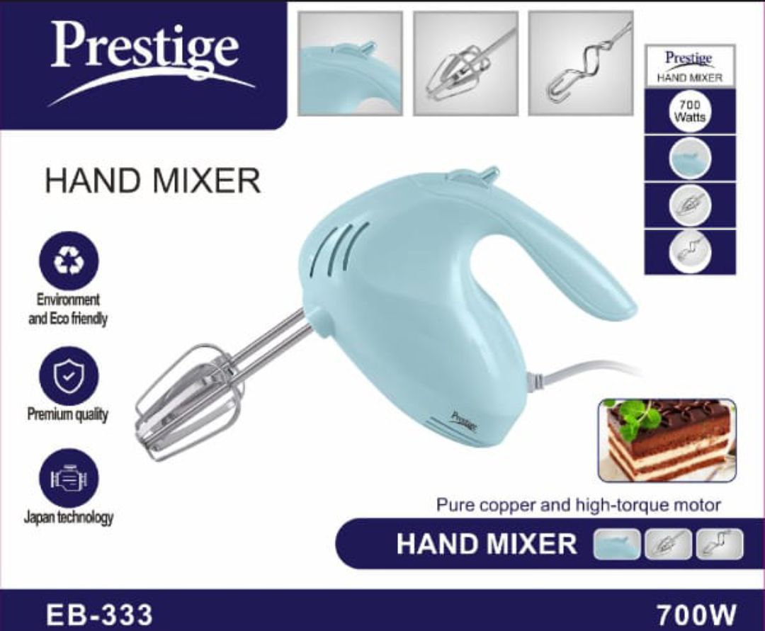 Prestige EB-333 Electric Hand Beater 700W | 5 Speed with Turbo | Dough Hooks & Beaters