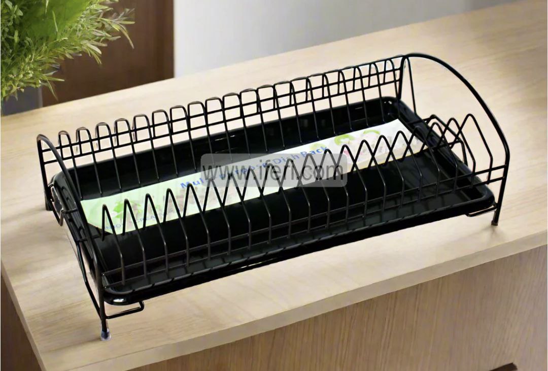 Metal Dish Drying Storage Rack with Holder – Kitchen Organizer (White / Black)